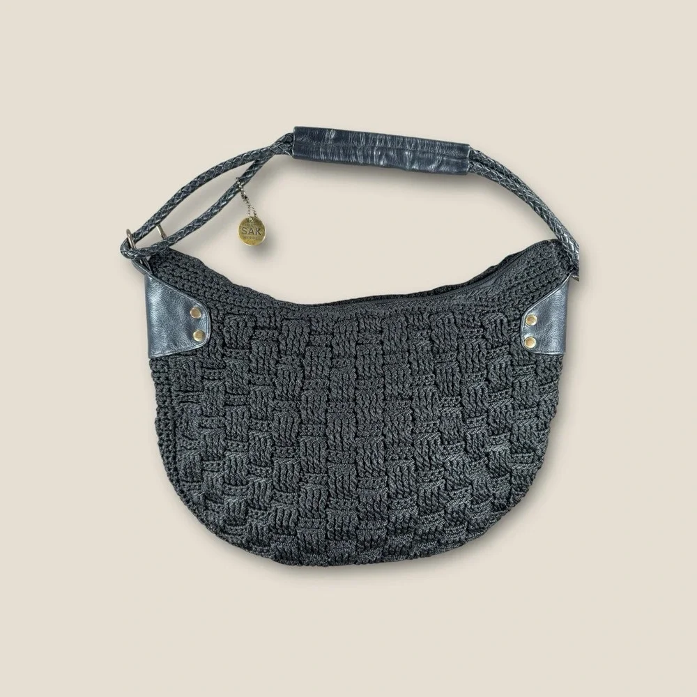 THE SAK Original Crochet Purse Black Shoulder Bag‎ Classic Boho